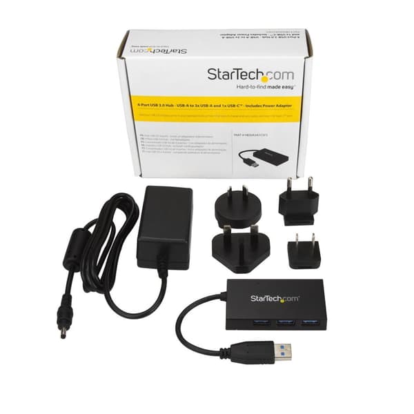 4-PORTAR USB HUB - USB 3 0 - USB-A TILL 3X USB-A OCH 1X USB-C - INKLUDERAR STRÖMADAPTER