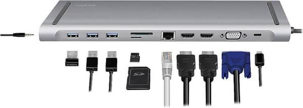 LogiLink UA0373 Dockningsstation för bärbar dator Kompatibel med: Universal USB-C® Power Delivery, Inbyggd kortläsare