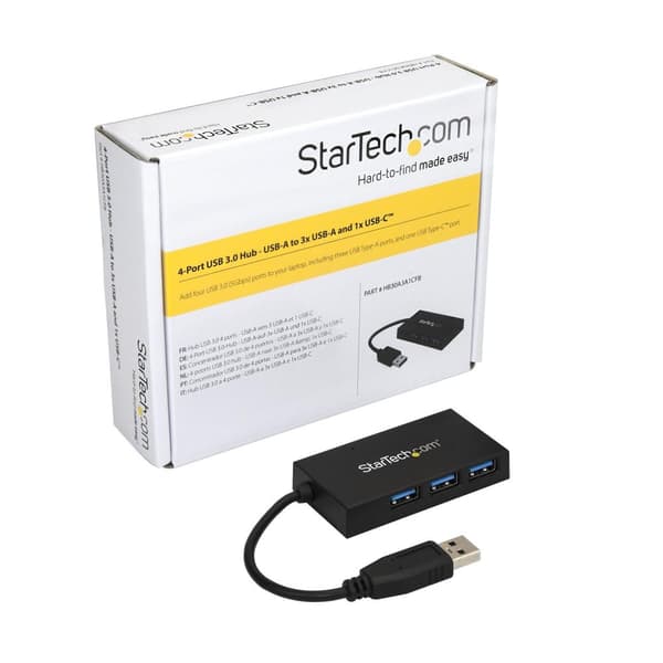 StarTech.com 4-ports USB 3.0 Hub - USB-A til 3x USB-A og 1x USB-C - USB Hub - Hub - 4 x SuperSpeed USB 3.0 - Desktop