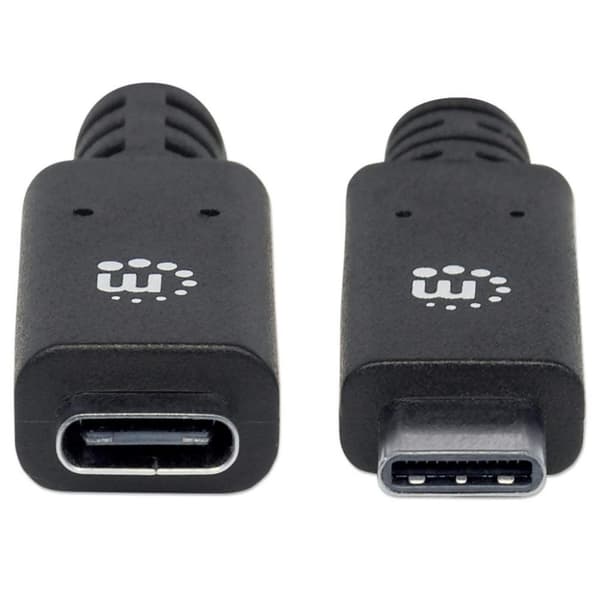 Manhattan SuperSpeed+ USB-C forlængerkabel - USB forlængerkabel - USB-C (M) til USB-C (W) - USB 3.1 Gen 2 - 300 V - 5 A - 50 cm - skærmet, støbt - sor