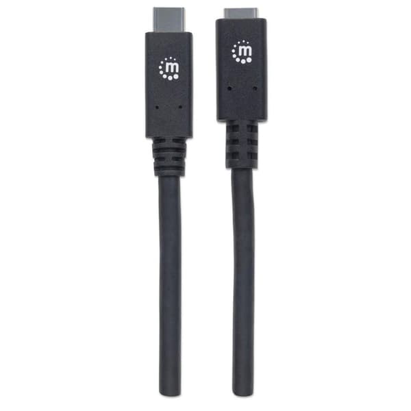 Manhattan SuperSpeed+ USB-C forlængerkabel - USB forlængerkabel - USB-C (M) til USB-C (W) - USB 3.1 Gen 2 - 300 V - 5 A - 50 cm - skærmet, støbt - sor