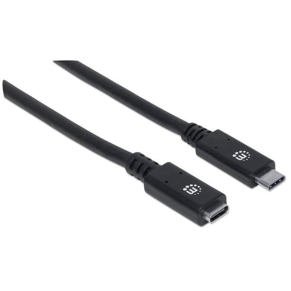 Manhattan SuperSpeed+ USB-C forlængerkabel - USB forlængerkabel - USB-C (M) til USB-C (W) - USB 3.1 Gen 2 - 300 V - 5 A - 50 cm - skærmet, støbt - sor