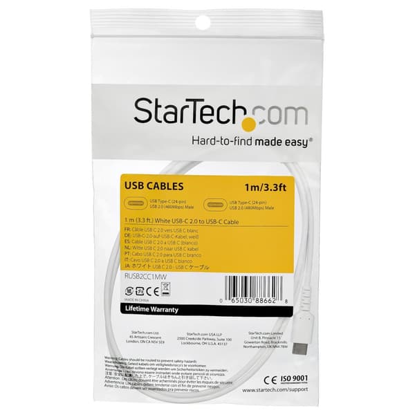 StarTech.com StarTech.com 1 m / 3,3 jalkaa USB C -kaapeli - Valkoinen - Aramidikuitu - USB-kaapeli - USB-C (M) suoraan USB-C (M) suoraan - Thunderbolt