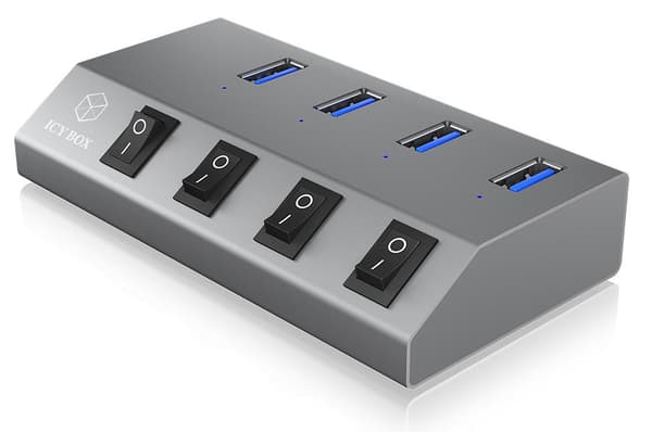 IB-Hub1405 4-porttinen USB 3.0 -keskitin + latausasema BC 1.2 tiedonsiirto jopa 5 Gbit/s (60153)