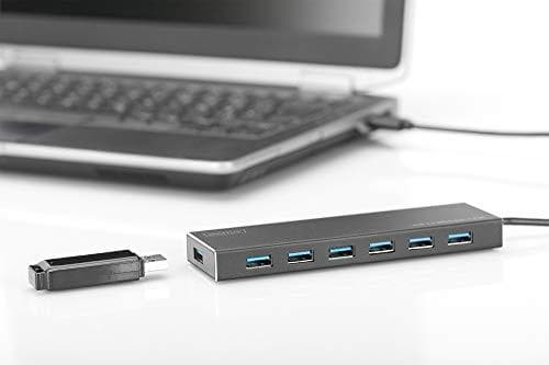 DIGITUS USB-hubb - 7 portar - Super-Speed USB 3.0 - 5 GBit/s - Plug&Play - aluminiumhölje - svart
