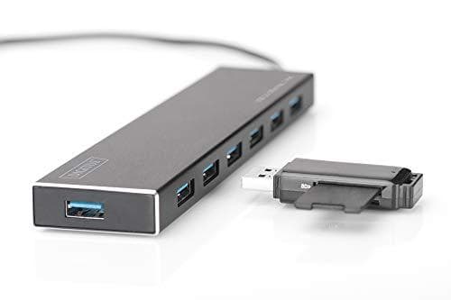 DIGITUS USB-hubb - 7 portar - Super-Speed USB 3.0 - 5 GBit/s - Plug&Play - aluminiumhölje - svart