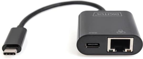 Digitus USB-C, RJ45-sovitin [1x USB-C-pistoke - 1x RJ45-liitäntä, USB-C-liitäntä] DN-3027 Sis. RJ45-liitäntä, latausliitännällä, USB-liitännällä