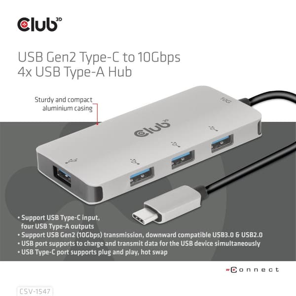 Club 3D CSV-1547 - Hub - 4 x USB 3.1 Gen 2 - Desktop (CSV-1547)