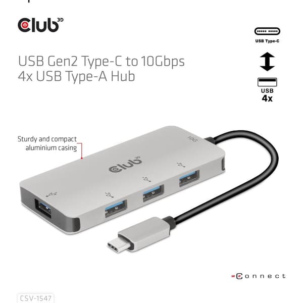 Club 3D CSV-1547 - Hub - 4 x USB 3.1 Gen 2 - Desktop (CSV-1547)