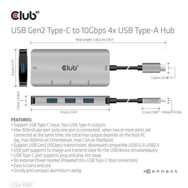 Club 3D CSV-1547 - Hub - 4 x USB 3.1 Gen 2 - Desktop (CSV-1547)
