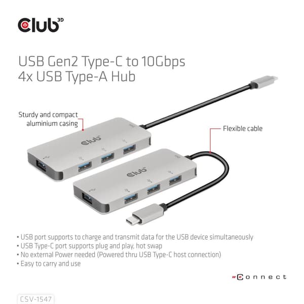 Club 3D CSV-1547 - Hub - 4 x USB 3.1 Gen 2 - Desktop (CSV-1547)
