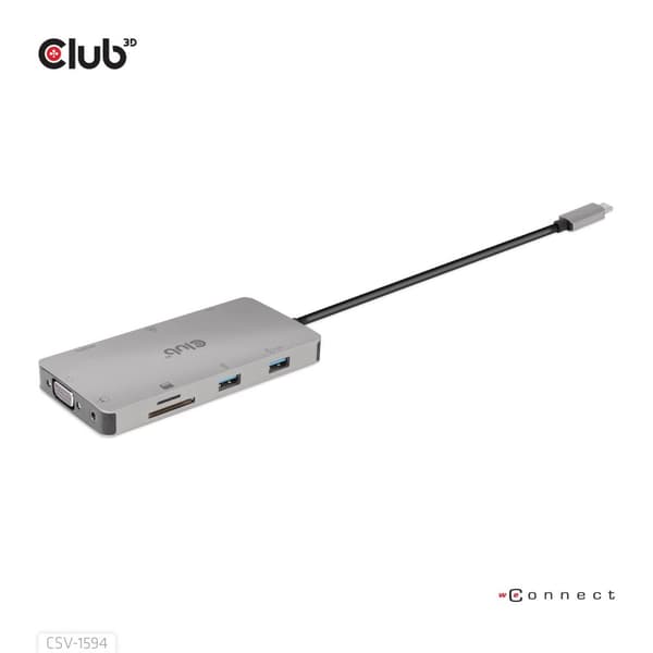 Club 3D USB Gen1 Type-C 9-i-1-hub - Dockningsstation - USB-C - VGA, HDMI - GigE