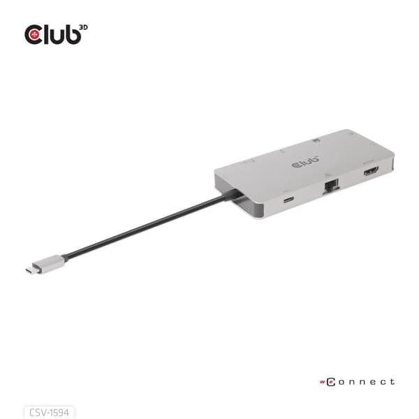 Club 3D USB Gen1 Type-C 9-i-1-hub - Dockningsstation - USB-C - VGA, HDMI - GigE