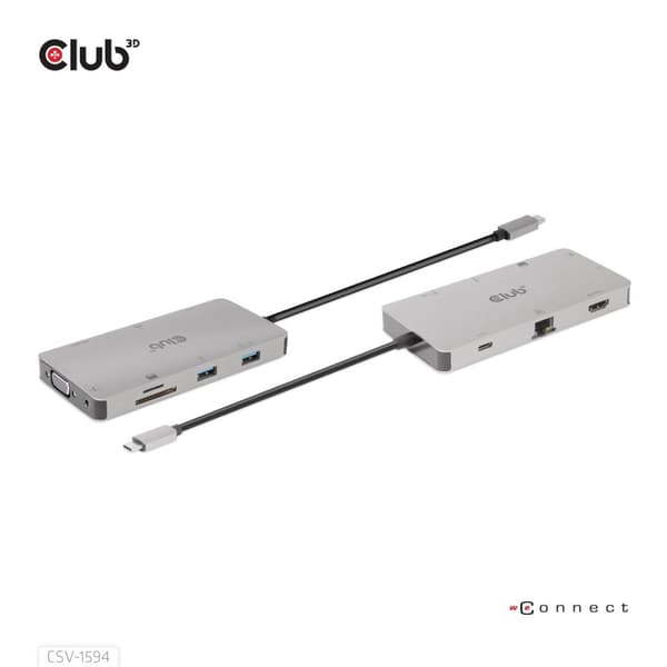 Club 3D USB Gen1 Type-C 9-i-1-hub - Dockningsstation - USB-C - VGA, HDMI - GigE