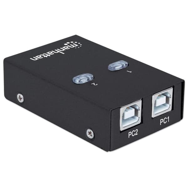 Manhattan 2-Port USB 2.0 Switcher (För att dela en USB-enhet, växla via kortkommando) & AmazonBasics - USB-kabel, USB A hane till USB B hane, USB 2.0,