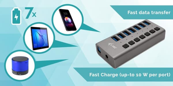 I-TEC USB 3.0 Charging HUB 7portsport med extern strömadapter 36W 7x USB-laddningsport för surfplattor notebooks ultrabooks PC (U3CHARGEHUB7)