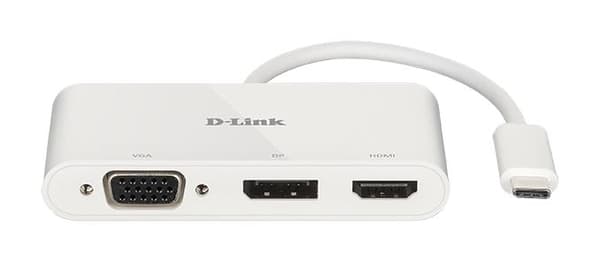 D-Link DUB-V310 - Videoforbindelse - DisplayPort / HDMI / VGA - USB-C (M) til HD-15 (VGA), HDMI, DisplayPort (W) - 11 cm - 4K-understøttelse (DUB-V310