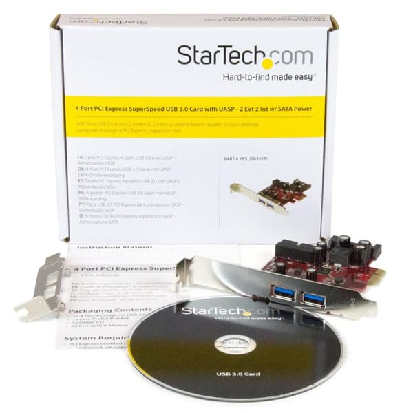 StarTech.com 4-portars USB3.0 PCI Express-kort - 2 externa och 2 interna med SATA-ström - USB-adapter - PCI Express 2.0 x1 Low Profile - USB3.0 x 4 (P