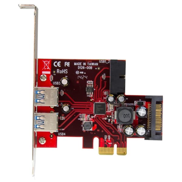 StarTech.com 4-portars USB3.0 PCI Express-kort - 2 externa och 2 interna med SATA-ström - USB-adapter - PCI Express 2.0 x1 Low Profile - USB3.0 x 4 (P