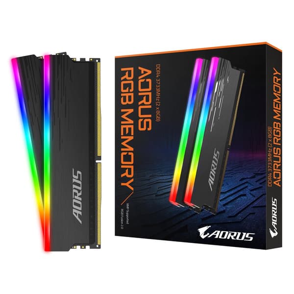 Gigabyte AORUS RGB - DDR4 - Kit - 16 GB: 2 x 8 GB - DIMM 288-PIN - 3733 MHz / PC4-29800 - CL18 - 1,4 V - obuffrad - icke-ECC - grå (GP-ARS16G37)