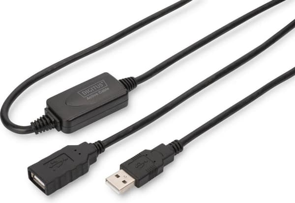 Digitus USB-kabel USB 2.0 USB-A-stik, USB-A-stik 15,00 m Sort Med USB, Med forlængerkabel