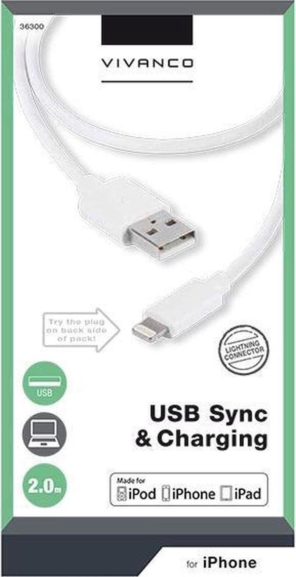 Vivanco USB-kabel USB 2.0 USB-A-kontakt, Apple Lightning-kontakt 2,00 m Vit