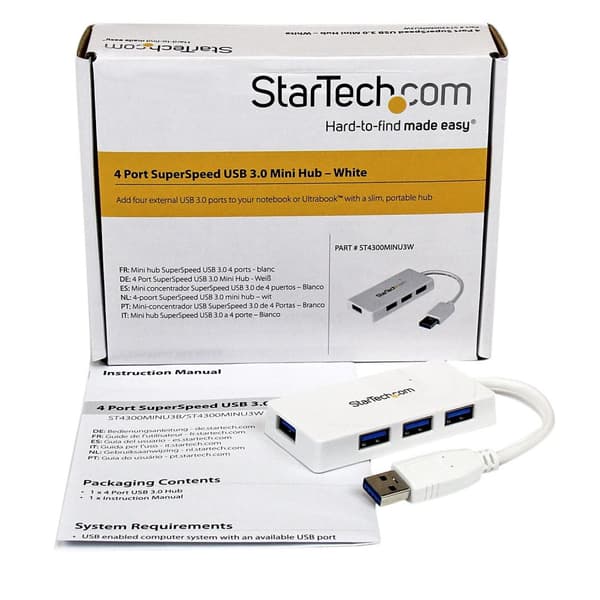 Bærbar 4 Port Mini USB 3.0 Hub - Hvid