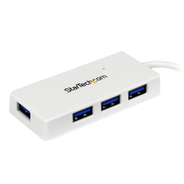 Bærbar 4 Port Mini USB 3.0 Hub - Hvid