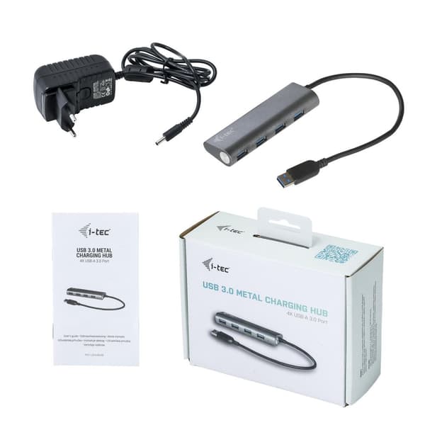 I-TEC USB 3.0 Metal Charging HUB 4 Port-port med extern strömadapter 4x USB-laddningsport. För surfplattor Notebooks Ultrabooks PC (U3HUB448)