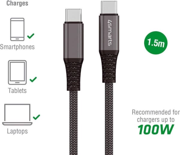 4smarts PremiumCord 100W USB-C til USB-C-kabel 5A 3M Sort