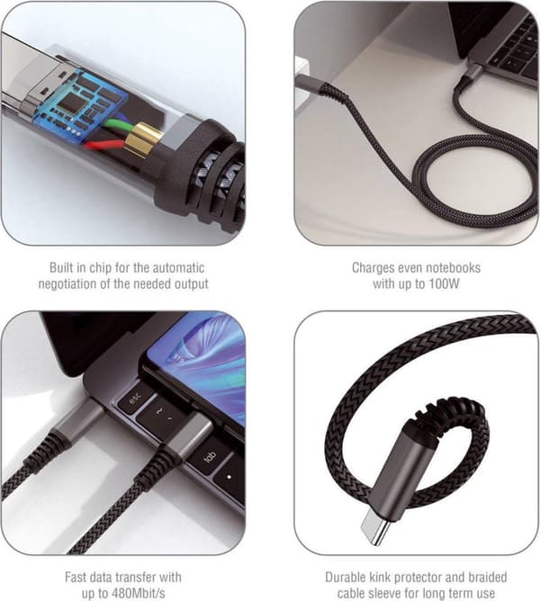 4smarts PremiumCord 100W USB-C til USB-C-kabel 5A 3M Sort