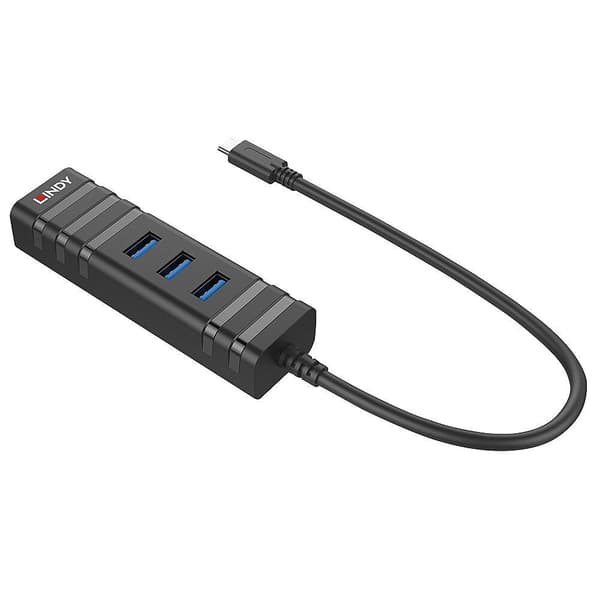 Lindy USB 3.1 Hub & Gigabit Ethernet-adapter - Nätverks-/USB-adapter - USB 3.1 Gen 1 - Gigabit Ethernet x 1 + USB 3.1 x 3 - Svart