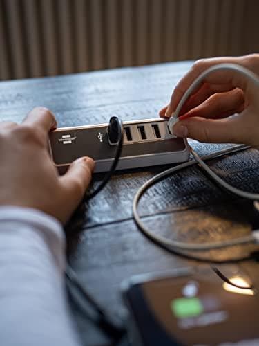 brennenstuhl®Estilo USB-oplader med hurtigopladningsfunktion / multi-USB ladestation med rustfri ståloverflade og 1,5m tekstilkabel (4x USB-A ladestik