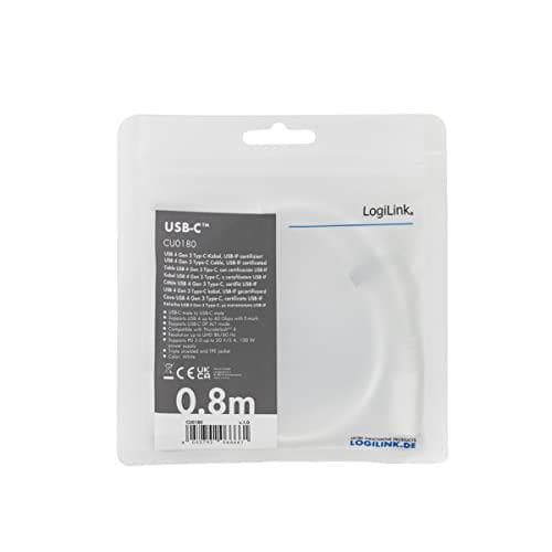 LogiLink data- och laddningskabel, USB-C - USB-C-kontakt, vit 0,8 m, anslutning: USB-C-kontakt - USB-C-kontakt, USB-IF - 1 st (CU0180)