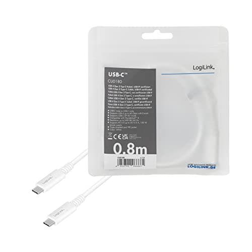 LogiLink data- och laddningskabel, USB-C - USB-C-kontakt, vit 0,8 m, anslutning: USB-C-kontakt - USB-C-kontakt, USB-IF - 1 st (CU0180)