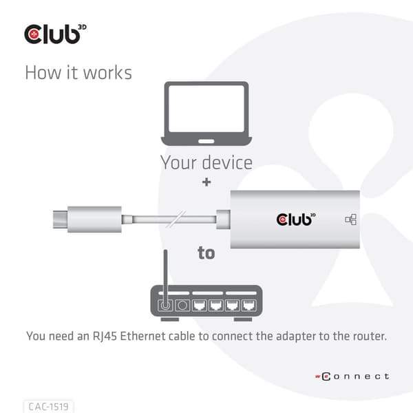 Club 3D CAC-1519 - Nätverksadapter - USB-C 3.2 Gen 1 - Gigabit Ethernet