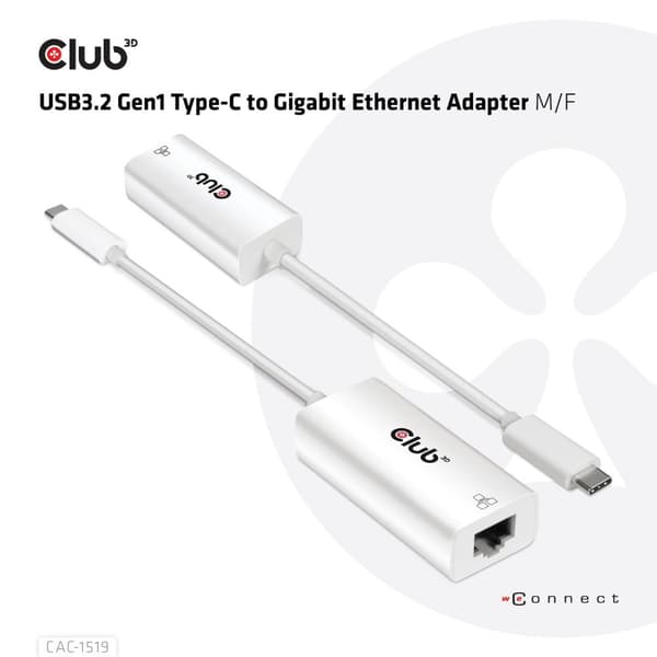 Club 3D CAC-1519 - Nätverksadapter - USB-C 3.2 Gen 1 - Gigabit Ethernet