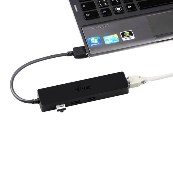 i-tec USB 3.0 Slim HUB 3-portar + Gigabit Ethernet-adapter, USB 3.0 till RJ-45, 10/100/1000 Mbps, 3x USB 3.0-port, för Notebook Ultrabook Tablet PC, W