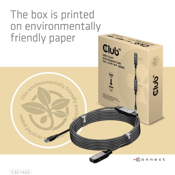 Club 3D USB 3.2 Gen1 aktiv förlängningskabel 10 meter M/W 28AWG