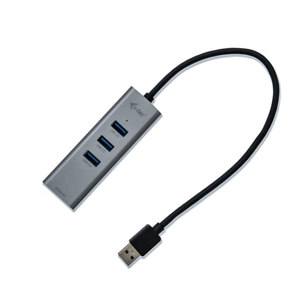 i-tec USB 3.0 Metal 3-Port USB HUB med Gigabit Ethernet Adapter - 1x USB 3.0 til RJ-45, 3x USB 3.0, LED-indikatorlys til Ethernet-port