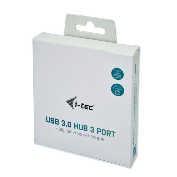 i-tec USB 3.0 Metal 3-Port USB HUB med Gigabit Ethernet Adapter - 1x USB 3.0 til RJ-45, 3x USB 3.0, LED-indikatorlys til Ethernet-port