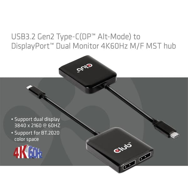 Club 3D Multi Stream Transporter (MST) Hub USB3.2 Gen2 Typ-C till DisplayPort™ Dual Monitor 4K60Hz St./B