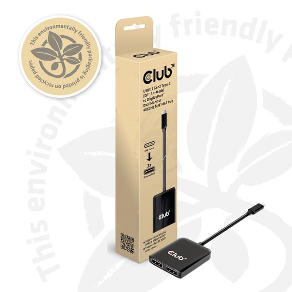 Club 3D Multi Stream Transporter (MST) Hub USB3.2 Gen2 Typ-C till DisplayPort™ Dual Monitor 4K60Hz St./B