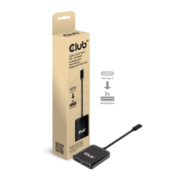 Club 3D Multi Stream Transporter (MST) Hub USB3.2 Gen2 Typ-C till DisplayPort™ Dual Monitor 4K60Hz St./B
