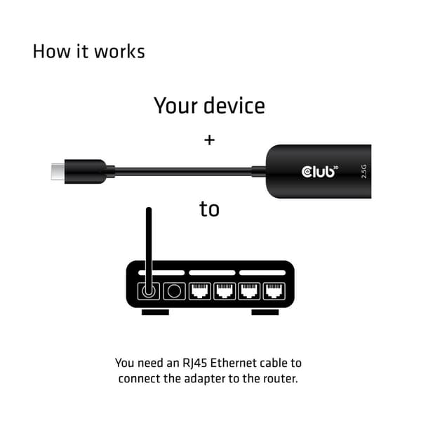 CLUB3D USB 3.2 Gen1 Typ C till RJ45 2,5 Gbps-adapter