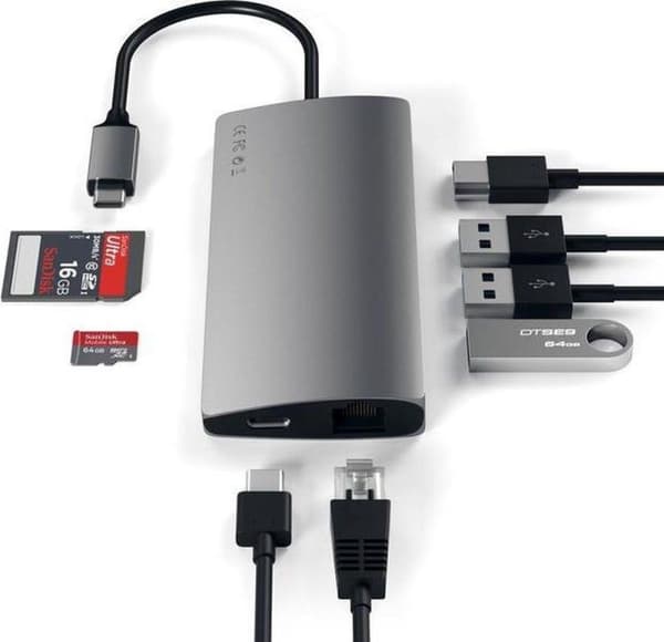 Satechi TYPE-C moniporttinen sovitin 4K Ethernet Space Grey v2