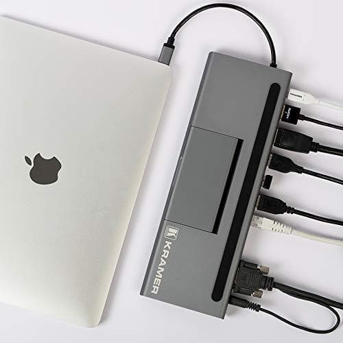 KRAMER KDOCK-4 USB-C HUB multiportadapter 2 USB 3.0, 1 USB 2.0, 1 ETHERNET, SD, OBALANSERAD STEREOUTGÅNG:4K@30 HDMI,4K@30 DP,VGA (91-00015999)