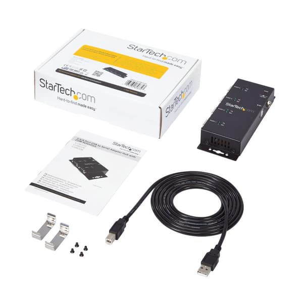 StarTech 4-ports USB til DB9 RS232 seriel adapterhub – Industriel DIN-skinne og vægmontering