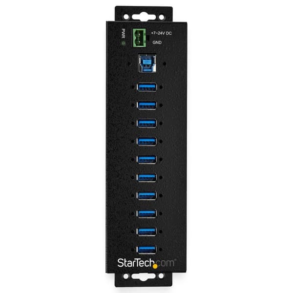 StarTech.com HB30A10AME USB3.0 Hub (10-portar, Din-Rail, industriell användning, extern strömförsörjning, överspänningsskydd, ESD, 350W, 15kV) - Hub -