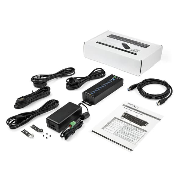 StarTech.com HB30A10AME USB3.0 Hub (10-portar, Din-Rail, industriell användning, extern strömförsörjning, överspänningsskydd, ESD, 350W, 15kV) - Hub -